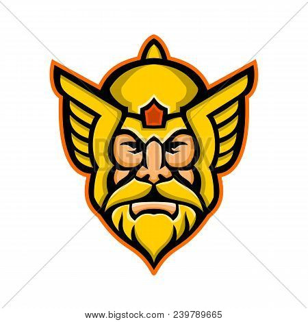 Mascot Icon Illustration Of Head Of Thor, A Hammer-wielding God Associated With Thunder, Lightning, 
