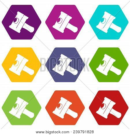 Big Sledgehammer Icons 9 Set Coloful Isolated On White For Web