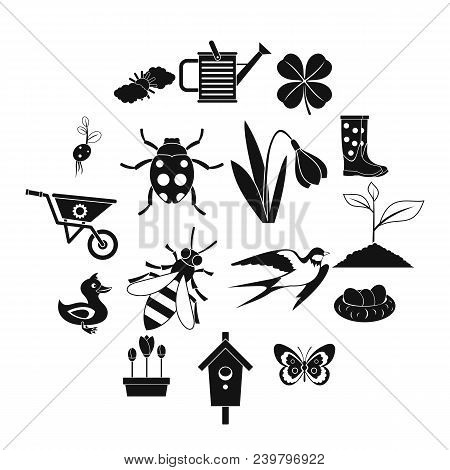 Spring Icons Set. Simple Illustration Of 16 Spring Vector Icons For Web