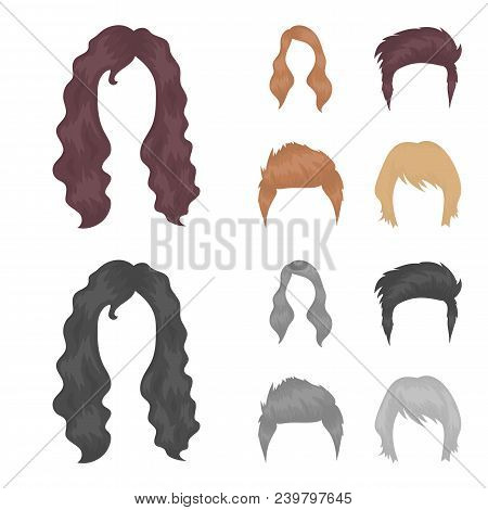 Mustache And Beard, Hairstyles Cartoon, Monochrome Icons In Set Collection For Design. Stylish Hairc