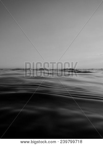 Black And White Horizon Meets Water, Ocean Rippled Water Meets Sky, Seascape Of Calm Water Clear Sky