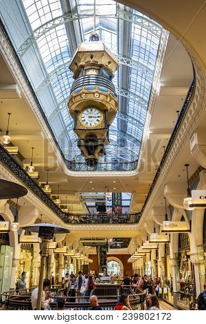 Sydney, Australia - Nov 14, 2017: Interior Of The Iconic Queen Victoria Building (qvb) On George Str