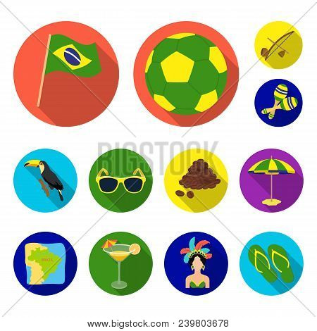 Country Brazil Flat Icons In Set Collection For Design. Travel And Attractions Brazil Vector Symbol 