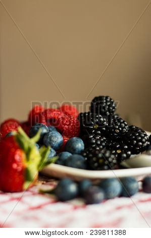 Macro View Of Blackberries, Blueberries, Raspberries