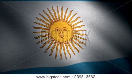 Realistic Cotton Flag Of Argentina As A Background. The Argentinian Flag Waving In The Wind. The Arg