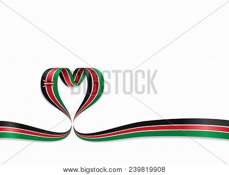 Kenyan Flag Heart-shaped Wavy Ribbon. Vector Illustration.