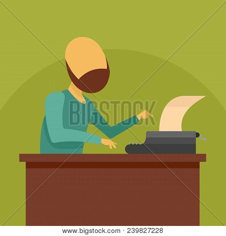 Man At Typewriter Icon. Flat Illustration Of Man At Typewriter Vector Icon For Web Design