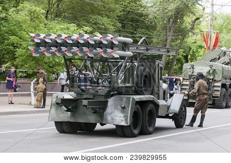 Rostov-on-don, Russia-may 9, 2018. Participants In The Parade In Honor Of The 73rd Anniversary Of Th