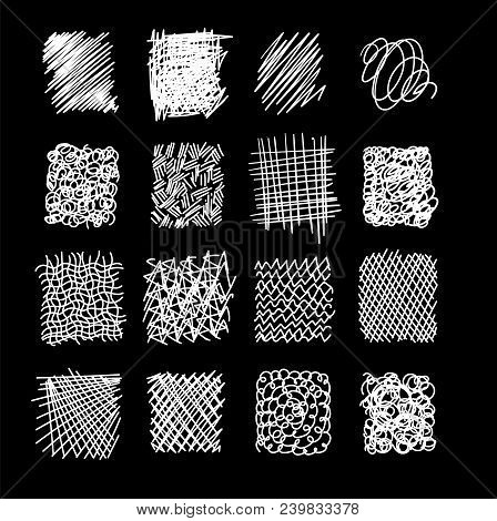 Vector Light Set Of Hand Drawn Scribble Line Shapes. . Set Of Hand Drawn Scribble Symbols Isolated. 