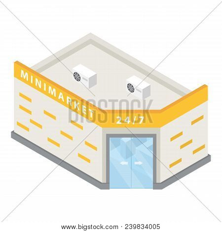 Minimarket Building Icon. Isometric Of Minimarket Building Vector Icon For Web Design Isolated On Wh