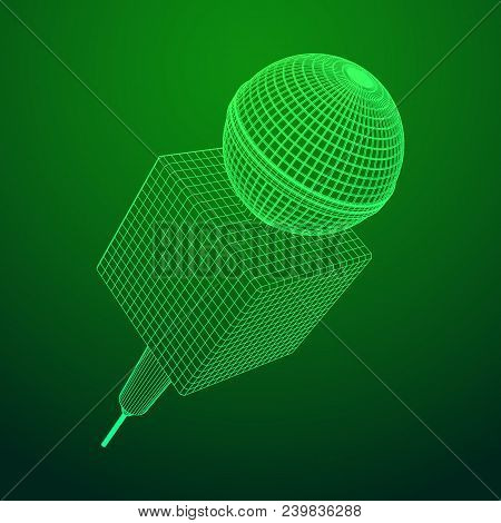 Microphone Vector. Wireframe Low Poly Mesh News Illustration. News On Tv And Radio. Interview.
