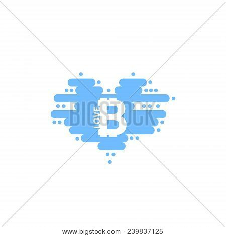 Bitcoin In Cloud In The Shape Of A Heart With Shadow And Blue Sky Background.