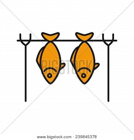 Grilled Fish Color Icon. Drying Fish. Isolated Vector Illustration