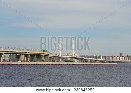 Western High-speed Diameter And Gulf Of Finland On North Western Outskirts Of St. Petersburg At Wint