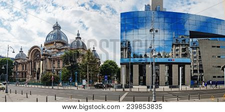 Bucharest, Romania - September 9, 2017: Panoramic View Of The The Cec Palace, The Palace Of The Savi