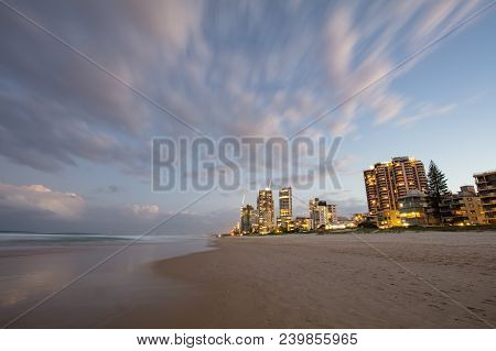 A View Of Broadbeach And Surfers Paradise At Dusk From Mick Schamburg Park Lookout In Miami, Queensl