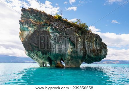 Marble rock on the lake of General Carrera near the town of Purto Rio Tranquilo, Patagonia, Chile