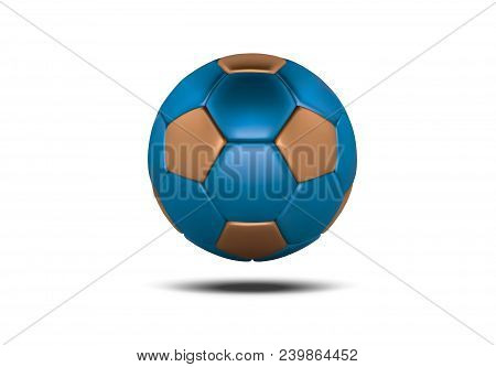 Blue Gold Soccer Ball On White Background. Realistic 3d Blue Football Ball. Bronze Blue Football Bal