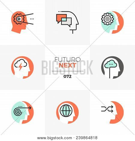Modern Flat Icons Set Of Emotional Intelligence, Mind Control Progress. Unique Color Flat Graphics E