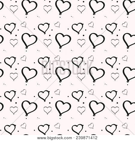 Black And White Minimalist Heart Seamless Pattern For Nursery Wallpaper. Set Of Isolated Funny Cute 