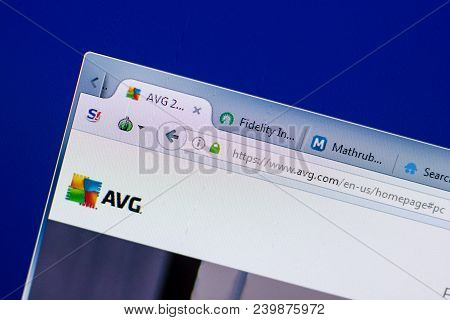 Ryazan, Russia - May 08, 2018: Avg Website On The Display Of Pc, Url - Avg.com