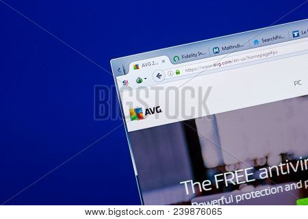 Ryazan, Russia - May 08, 2018: Avg Website On The Display Of Pc, Url - Avg.com