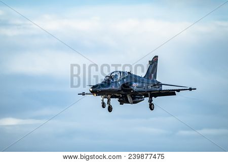Anglesey , Wales - April 26 2018 : British Aerospace Hawk T.2 Landing At Anglesey Raf Valley Airport