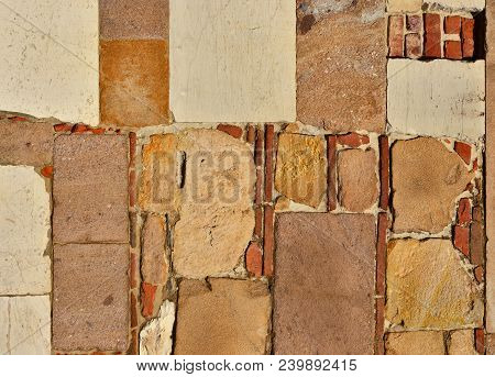 Old Composite Wall With Stone Blocks And Briks As Background