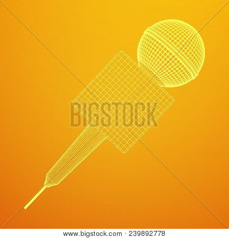 Microphone Vector. Wireframe Low Poly Mesh News Illustration. News On Tv And Radio. Interview.