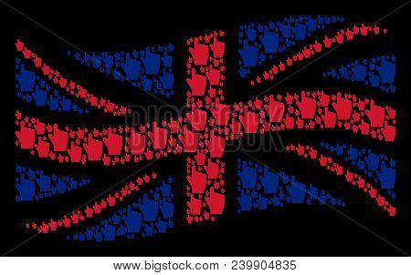 Waving Uk State Flag Composition Composed Of Index Finger Pictograms. Vector Index Finger Design Ele