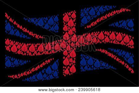 Waving Uk Official Flag Collage Done Of Plant Leaf Elements. Vector Plant Leaf Design Elements Are C