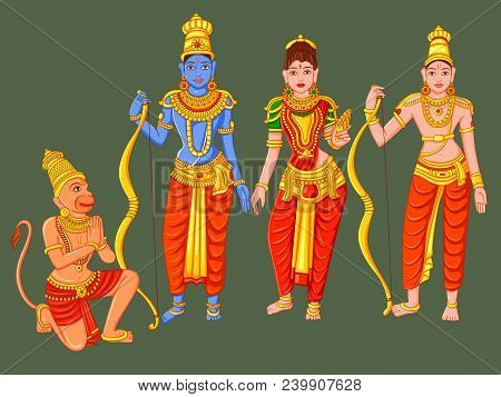 Vector Design Of Statue Of Indian God Rama, Laxmana, Sita And Hanuman  Sculpture