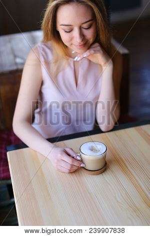 Young Woman Allocated Time For Herself On Weekend And Went To Cafe, Smiling Fair-haired Female Weari