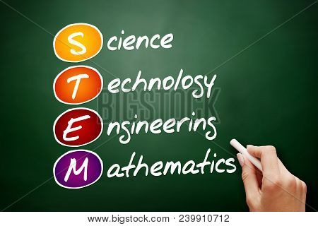 Stem - Science, Technology, Engineering, Mathematics Acronym, Education Concept On Blackboard