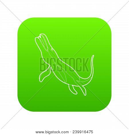 Underwater Dinosaur Icon Green Vector Isolated On White Background