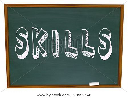 Learn New Skills Word on Chalkboard encouragement to take training course to improve yourself and succeed in life