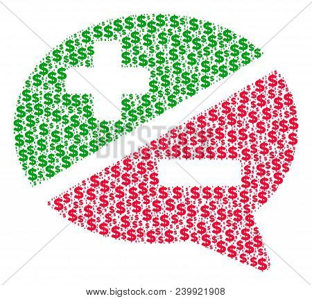 Arguments Collage Of Dollars And Round Dots. Vector Money Icons Are United Into Arguments Illustrati