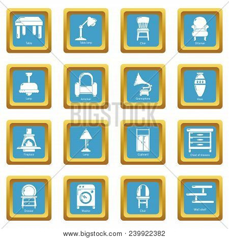 Interior Furniture Icons Set Vector Sapphirine Square Isolated On White Background