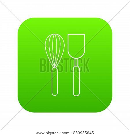 Cutlery Bake Icon Green Vector Isolated On White Background