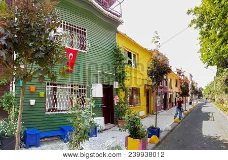 View Of Colorful Old Houses In The Streets Of Kadikoy, Istanbul, Turkey
