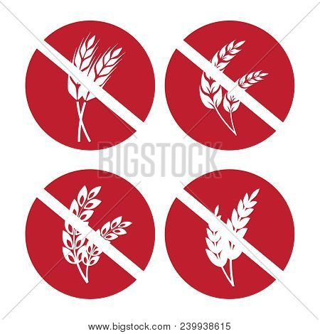 Gluten Free Icons Set With Wheat And Rye Ears. Vector Illustration