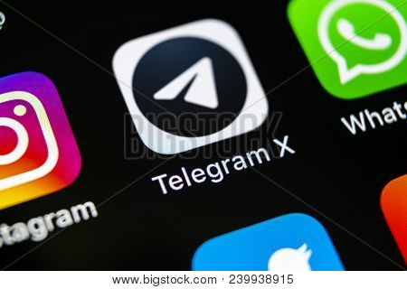 Sankt-petersburg, Russia, May 10, 2018: Telegram X Application Icon On Apple Iphone X Screen Close-u
