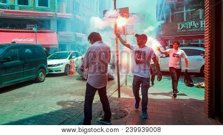 Istanbul, Turkey - June 03, 2017: Besiktas (bjk) Fans Celebrating Championship During The Day In Ist