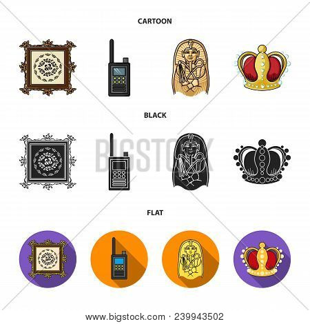 Picture, Sarcophagus Of The Pharaoh, Walkie-talkie, Crown. Museum Set Collection Icons In Cartoon, B
