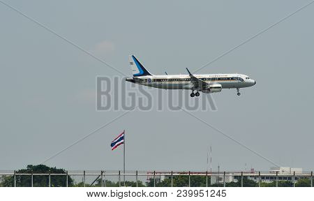 Bangkok, Thailand - Apr 24, 2018. An Airbus A320 Aircraft Of Royal Thai Air Force Landing At Bangkok