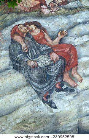 HOHENBERG, GERMANY - JULY 04: Beatrice, fresco by Sieger Koder, St. James church in Hohenberg, Germany on July 04, 2017.