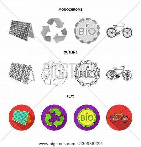 Bio Label, Eco Bike, Solar Panel, Recycling Sign.bio And Ecology Set Collection Icons In Flat, Outli