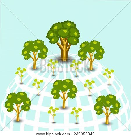 World Environment Day. Symbolic Image Of The Earth. Trees Of Different Ages. Blue Background
