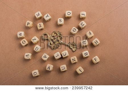 Letter Cubes Of Made Of Wood Around Retro Key