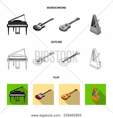 Musical Instrument Flat, Outline, Monochrome Icons In Set Collection For Design. String And Wind Ins